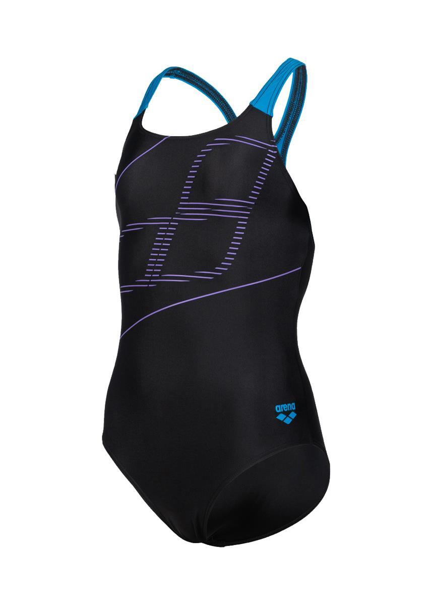 Arena Girl's Swim Pro Logo Swimsuit - Black/Turquoise 3/5
