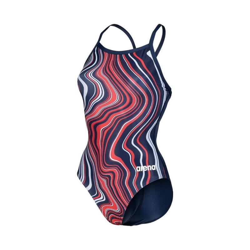 Arena Marbled Lightdrop Back Swimsuit - Navy/Red/Multi