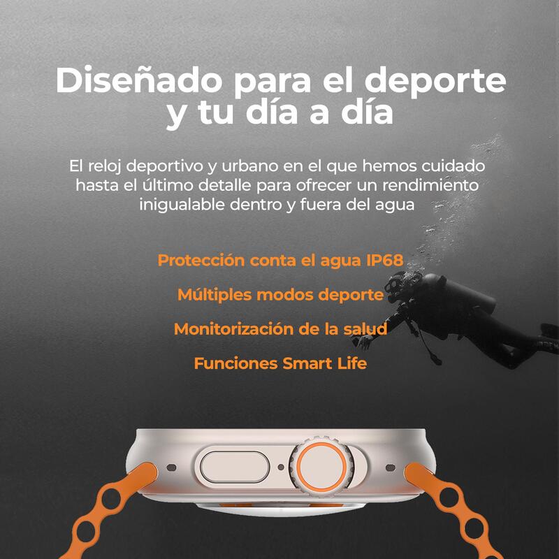 Smartwatch Ksix Urban Plus, Modes sport/santé, Submersible, Orange
