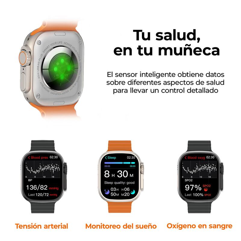 Smartwatch Ksix Urban Plus, Modos deporte/salud, Sumergible, Naranja