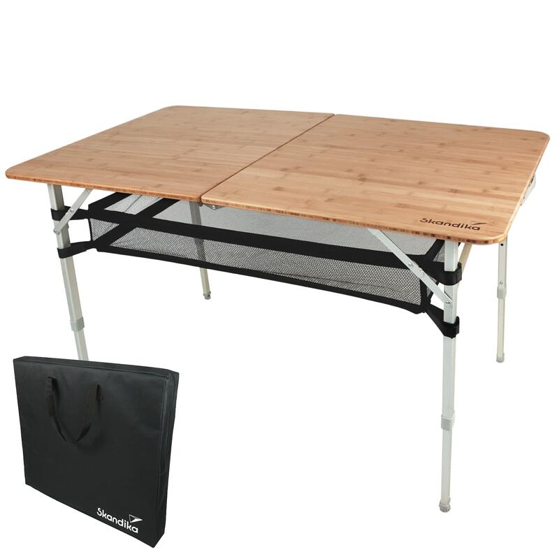 Table de Camping Tolja - Pliante en Bambou et Aluminium - 120x70 cm