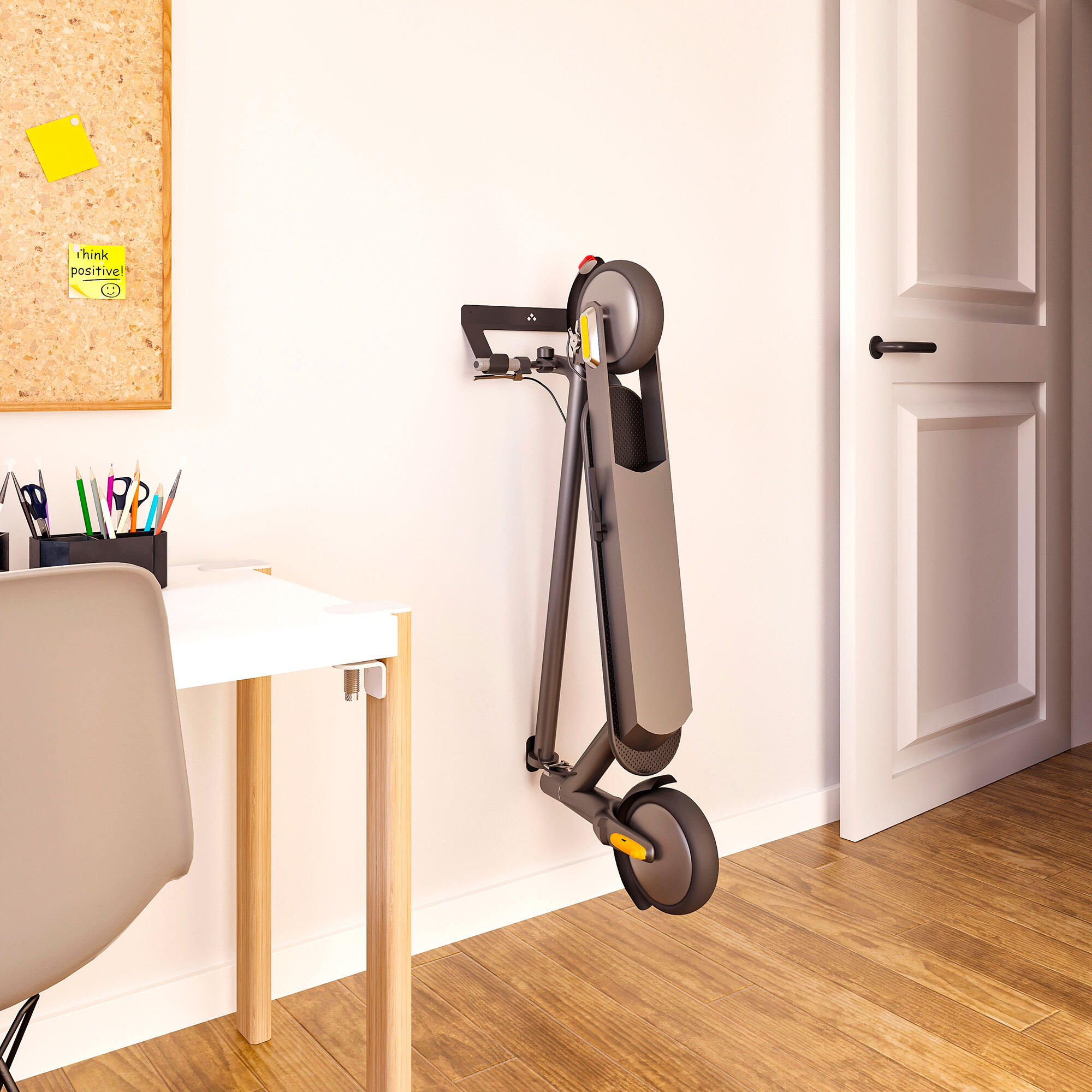 Soporte de pared para patinete eléctrico con protector para manillar y pared 4/7