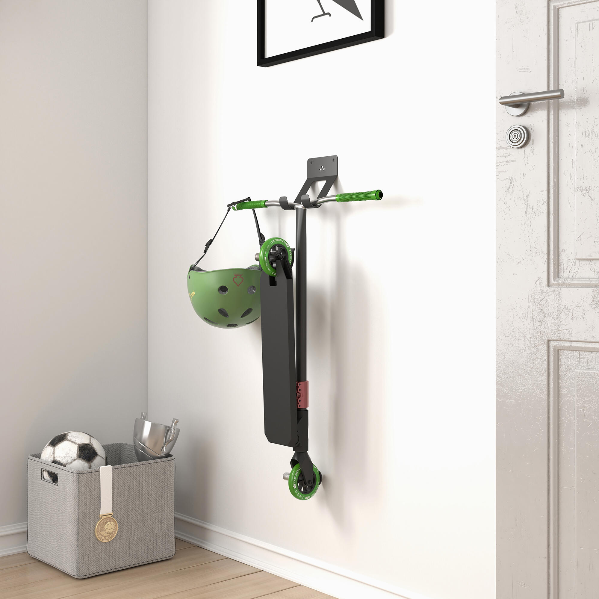 Soporte de pared para Patinete con protector para manillar y pared y tornillos 6/7