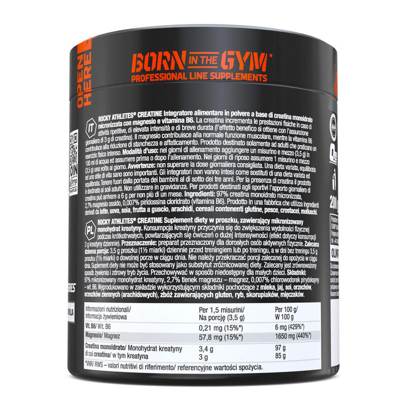 Créatine monohydrate - Rocky Athletes Creatine - 200g