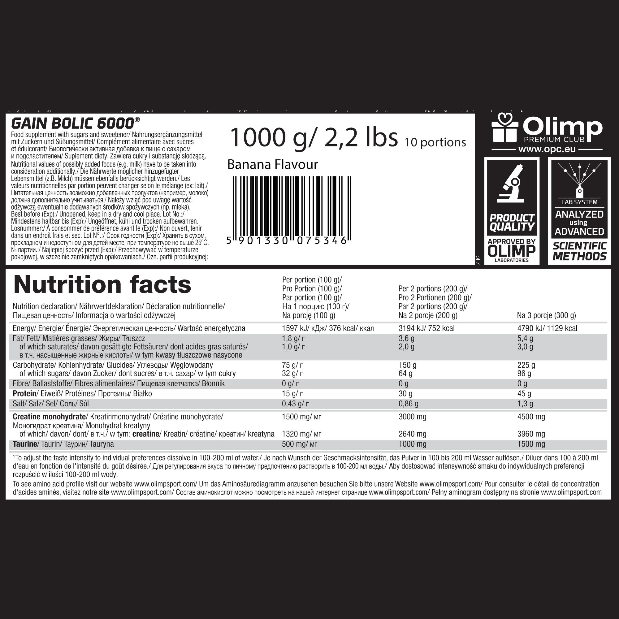 Odżywka na masę Olimp Gain Bolic 6000 - 1000g - Banan 3/3