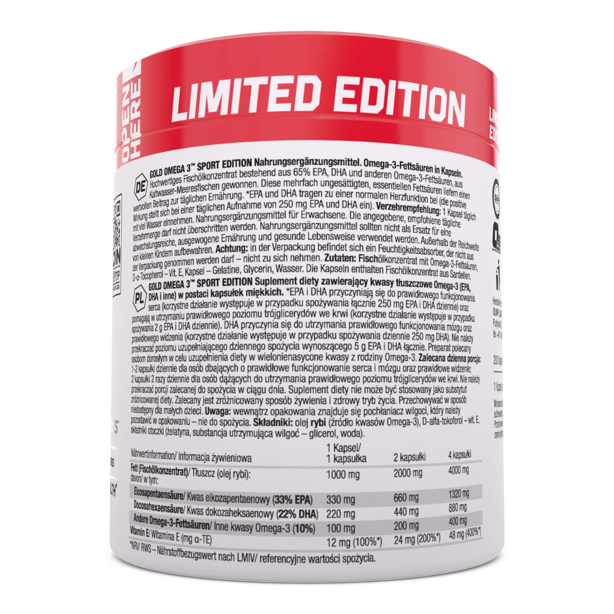 Kwasy tłuszczowe OMEGA 3 Olimp Gold Omega 3™ Sport Edition - 200 Kapsułek 3/4