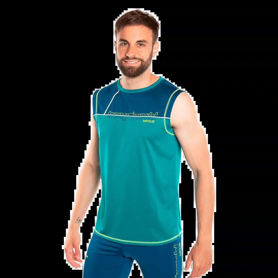 Camiseta de Trail Running para Hombre Trangoworld Bandama Verde/Azul 3/6