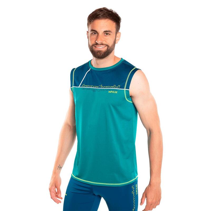 Camiseta sin mangas para Hombre Trangoworld Bandama Verde/Azul protección UV+30
