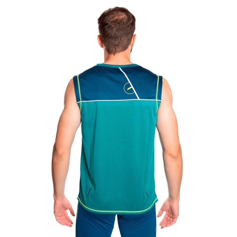 Camiseta sin mangas para Hombre Trangoworld Bandama Verde/Azul protección UV+30
