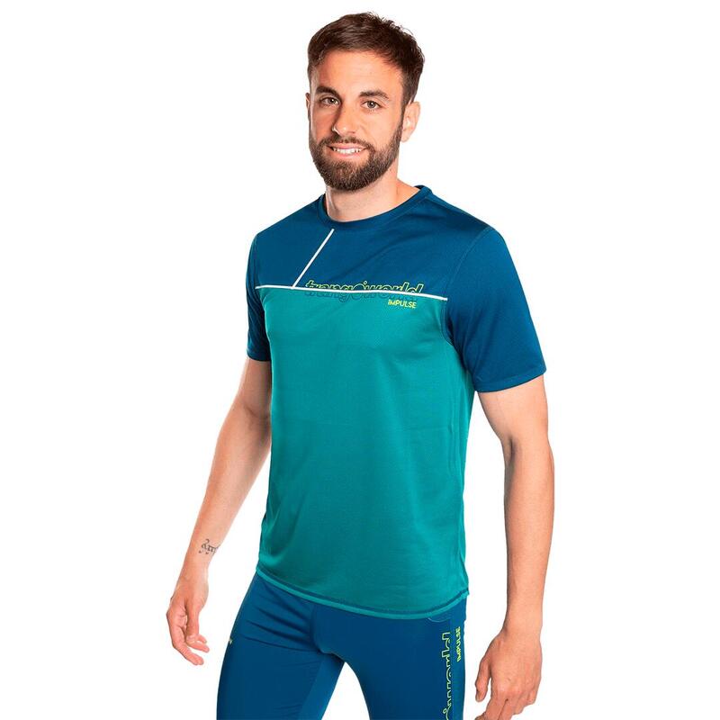 Camiseta de manga corta para Hombre Trangoworld Prato Verde/Azul protección UV+