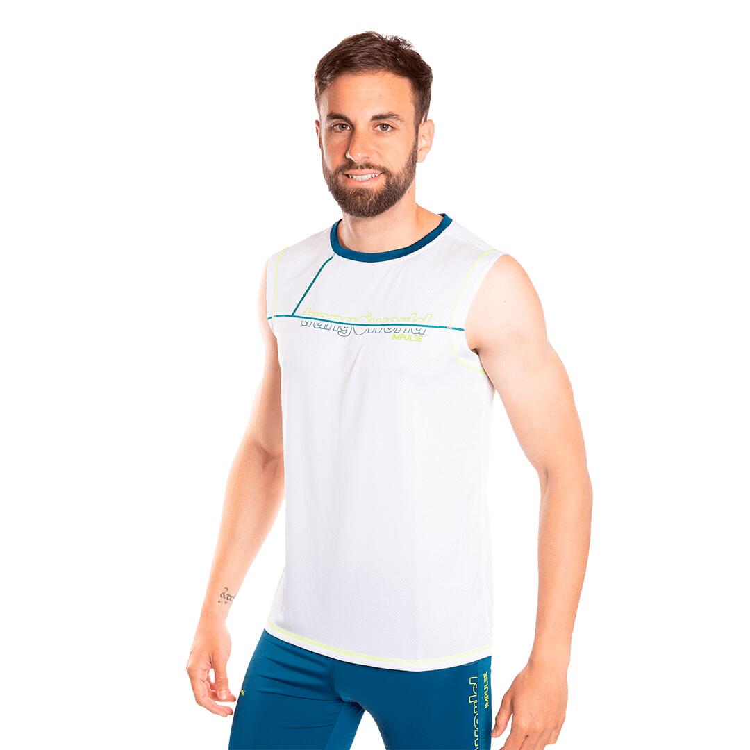 Camiseta sin mangas de Trail Running para Hombre Trangoworld Bandama Blanco/Azul 3/6