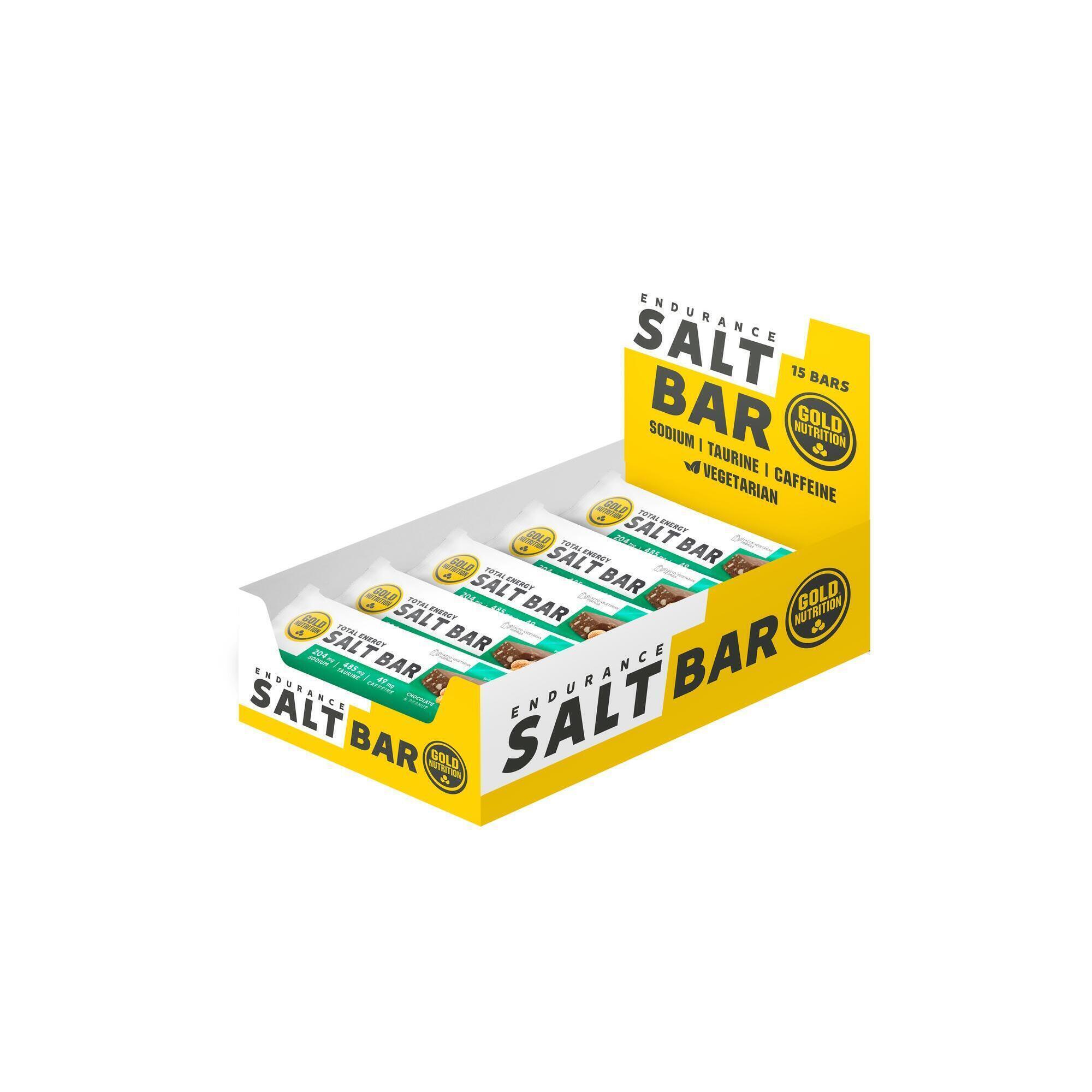 GOLD NUTRITION CAIXA DE 15 BARRAS ENERGÉTICAS ENDURANCE SALT BAR CHOCOLATE E AMENDOIM - 40 G