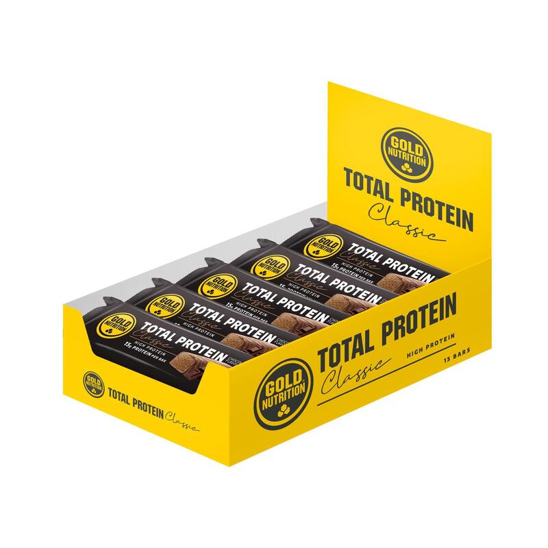 CAIXA DE 15 BARRAS TOTAL PROTEIN CLASSIC BAR CHOCOLATE - 46 G PROMOÇÃO      35,00€ 39,75€ -11%    *De 09/06/2025 a 31/08/2025 (excluído)  Preço por quantidade 700,00€kg GOLD NUTRITION CAIXA DE 15 BARRAS TOTAL PROTEIN CLASSIC BAR CHOCOLATE - 46 GVendido e expedido por: Goldnutrition    