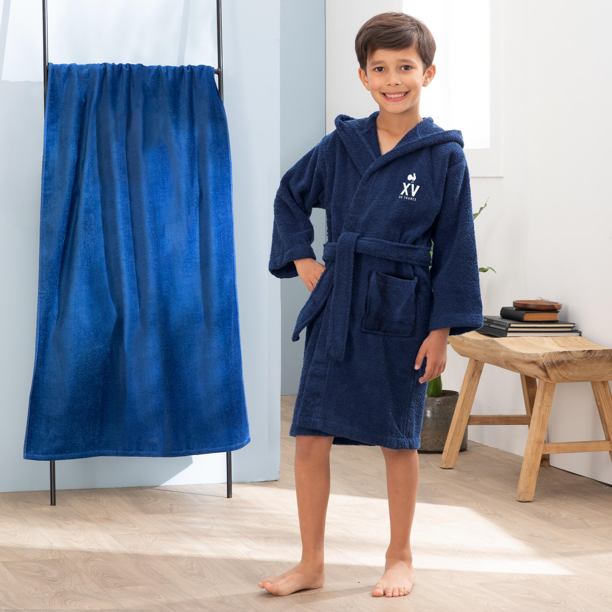Peignoir de bain enfant 100% coton Equipe de France de rugby 3/4
