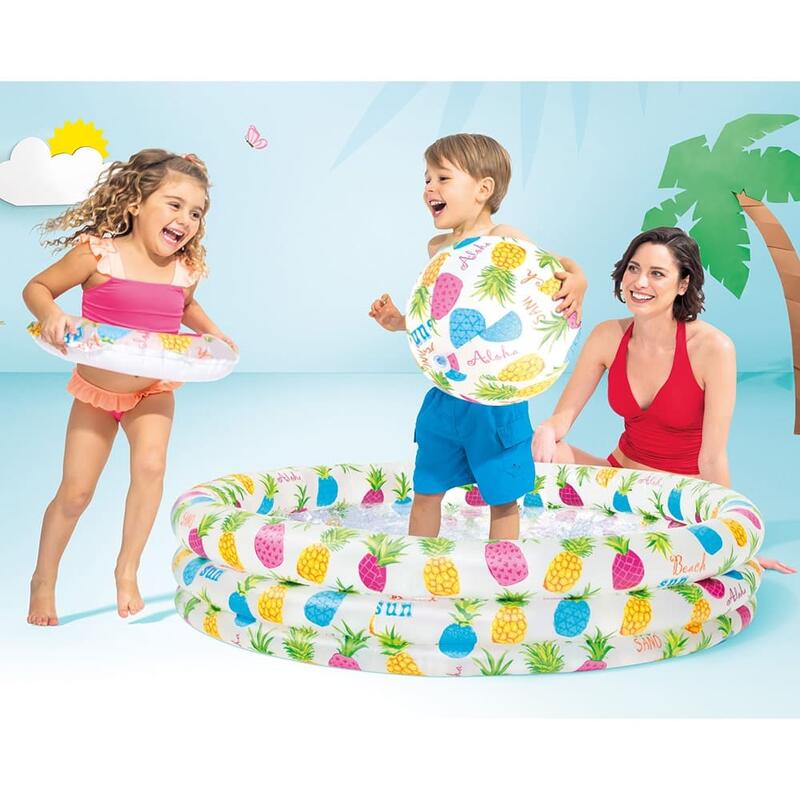 Pineapple Splash Inflatable Pool with Beach Ball & Swim Ring Set