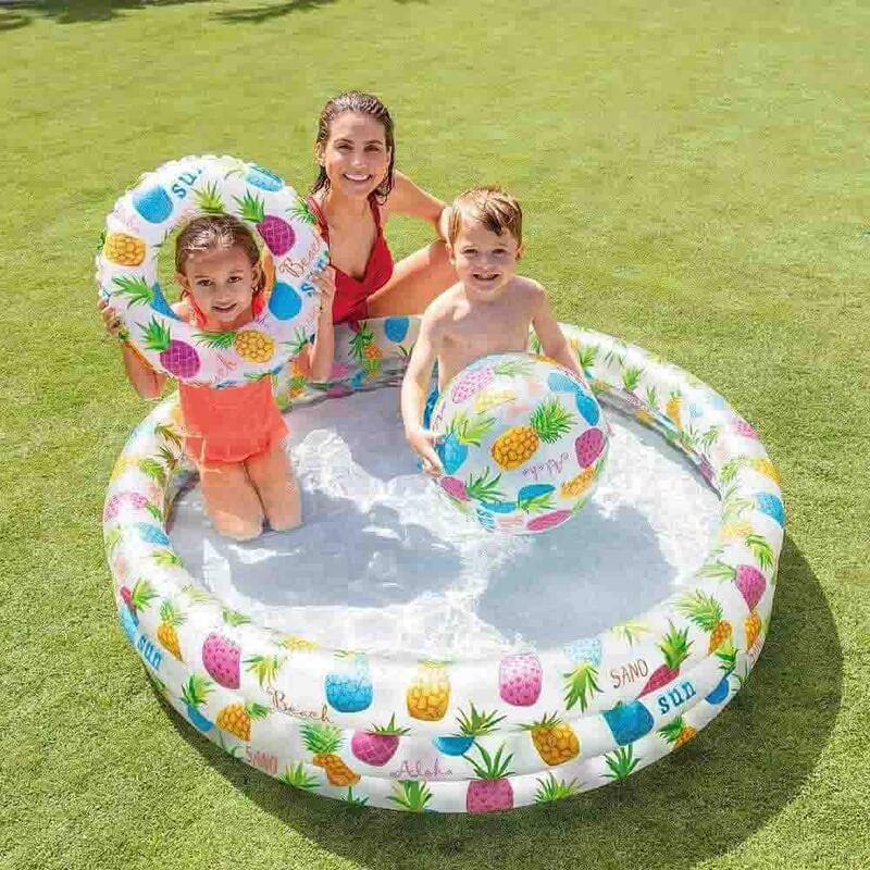 Pineapple Splash Inflatable Pool with Beach Ball & Swim Ring Set