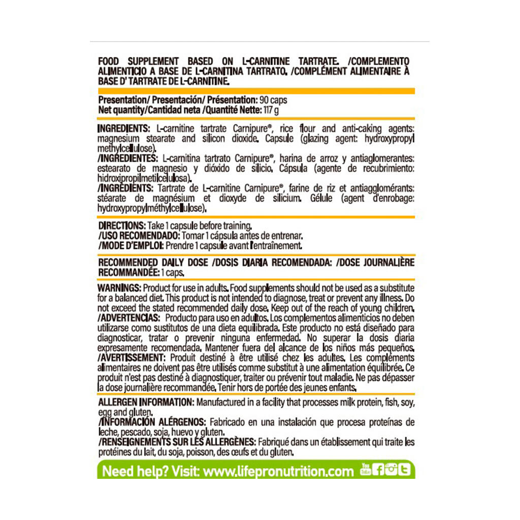 Quema grasas Life Pro Carnitina carnipure 90 Caps. 2/3