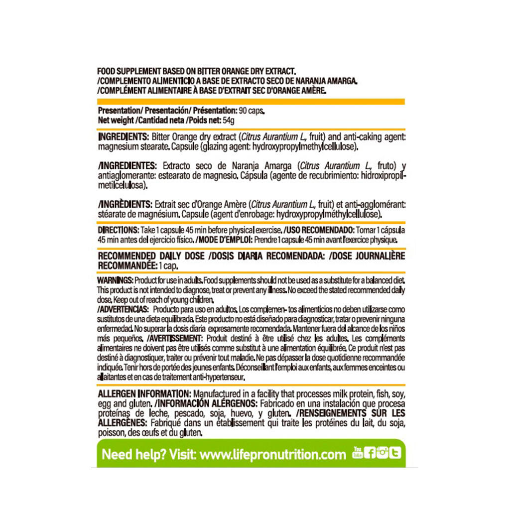 Quema grasas Life Pro Synephrine 30mg 90 VEGANCAPS Citrus Aurantium Extract 2/5