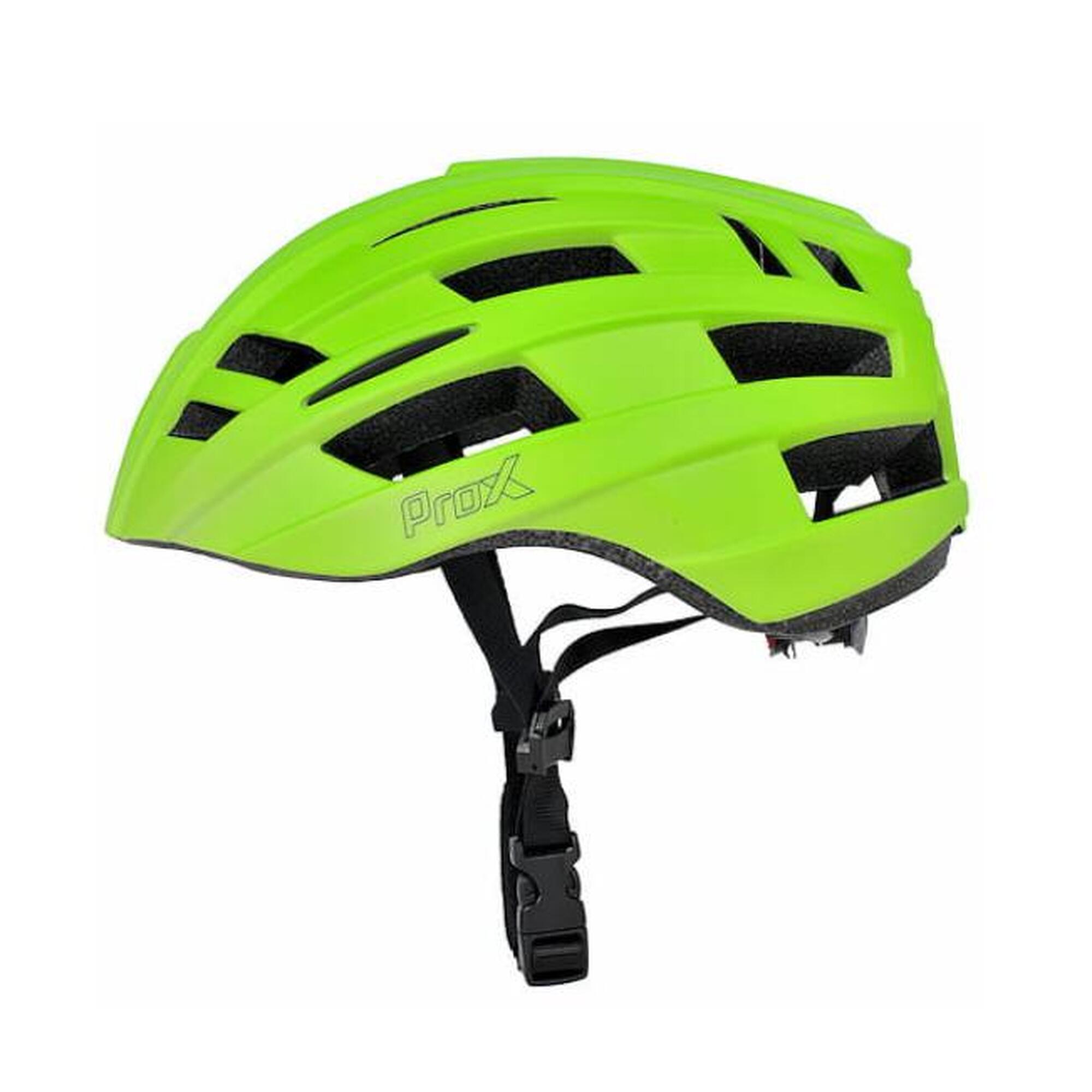 PROX Fietshelm Mat Flashy geelgroen - Large 55/61cm - rood fietslicht