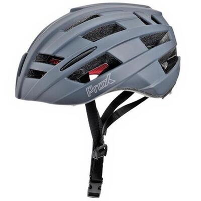 Fietshelm racefiets/mtb - 52-58cm - mat blauw-grijs - rood fietslicht - heren/d