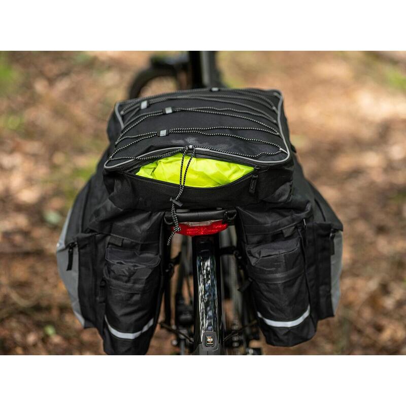 Genți duble bicicletă, impermeabile, 43L, negru/gri, husă ploaie