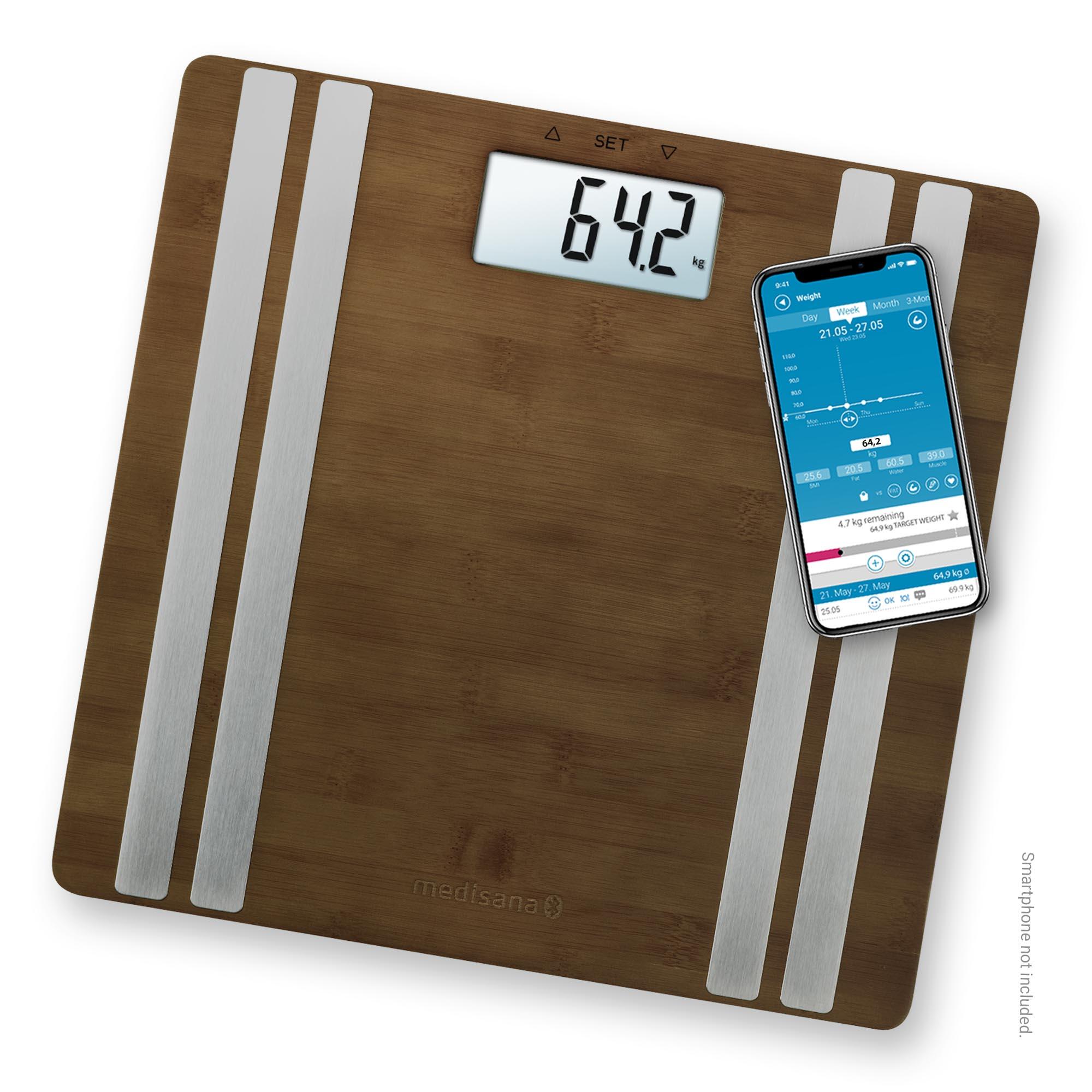 MEDISANA medisana BS 552: Balança digital de bambu, análise corporal, até 180 kg