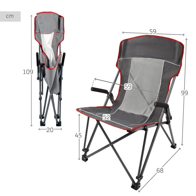 Silla plegable camping antivuelco gris c/reposabrazos removíbles Aktive