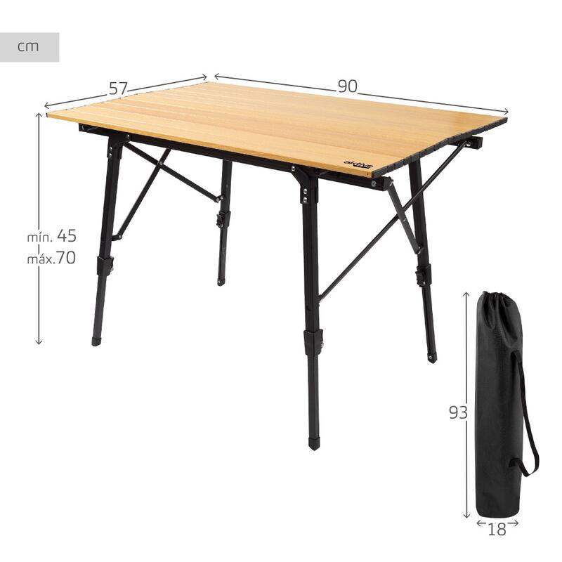 AKTIVE - Table Pliante Glampling Hauteur Réglable. Table de Camping, 90 x 57 cm