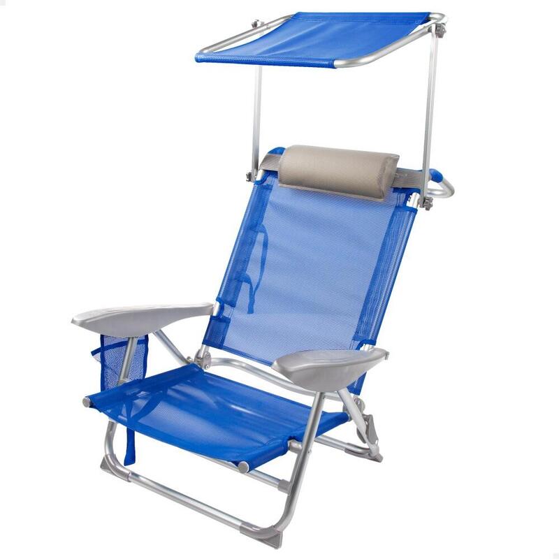 AKTIVE - Chaise Pliante avec Parasol. Chaise de Plage, Bleu