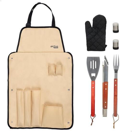 Set tablier avec 6 accessoires de barbecue Aktive