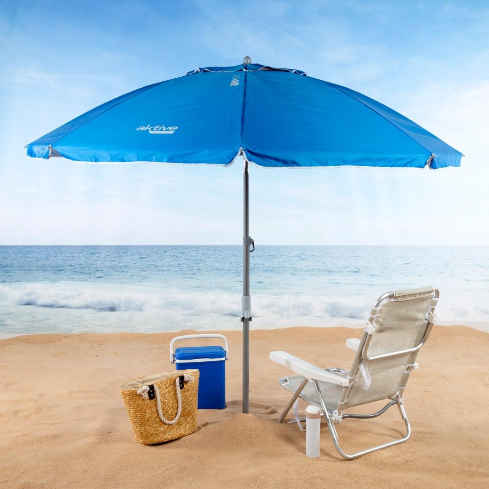 Parapluie de plage coupe-vent Ø210 cm bleu avec mât inclinable Aktive 2/7