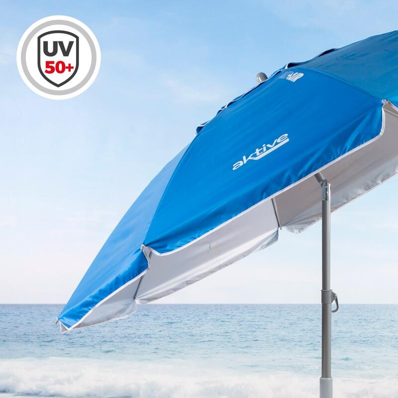 Sombrilla playa antiviento Ø210 cm azul c/mástil inclinable Aktive