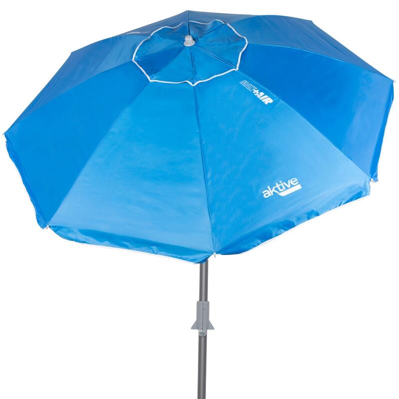 Parapluie de plage coupe-vent Ø210 cm bleu avec mât inclinable Aktive