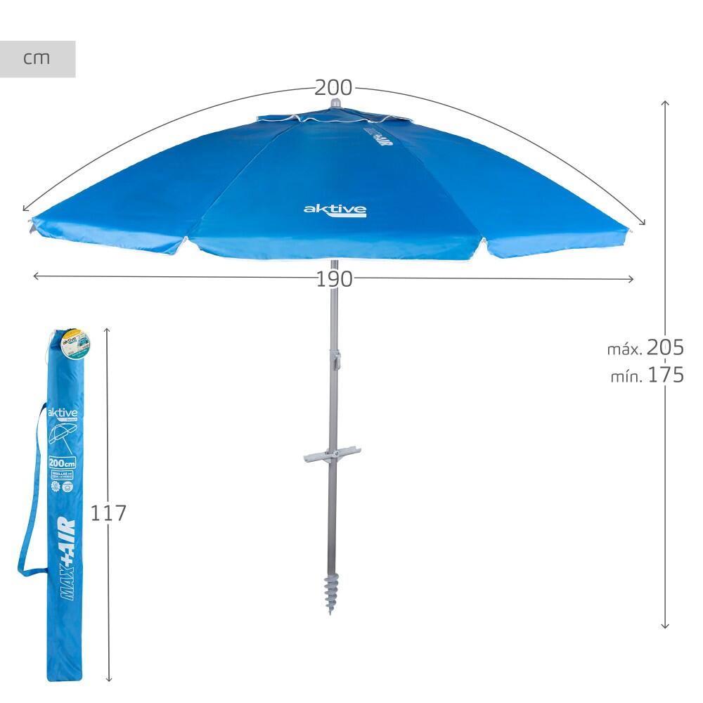 Parapluie de plage coupe-vent Ø190 cm bleu avec mât inclinable Aktive 4/7