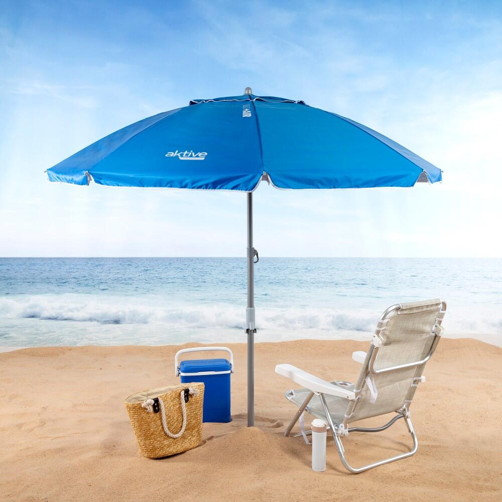 Parapluie de plage coupe-vent Ø190 cm bleu avec mât inclinable Aktive 2/7