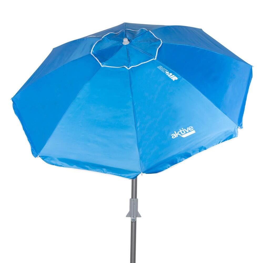 AKTIVE Guarda-Sol de praia à prova de vento Ø190 cm azul c/mastro basculante Aktive