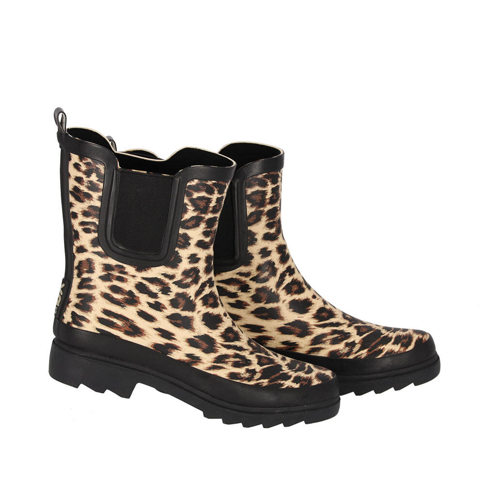 XQ Dames Regenlaarzen Rubber Chelsea Panter Print 2/4