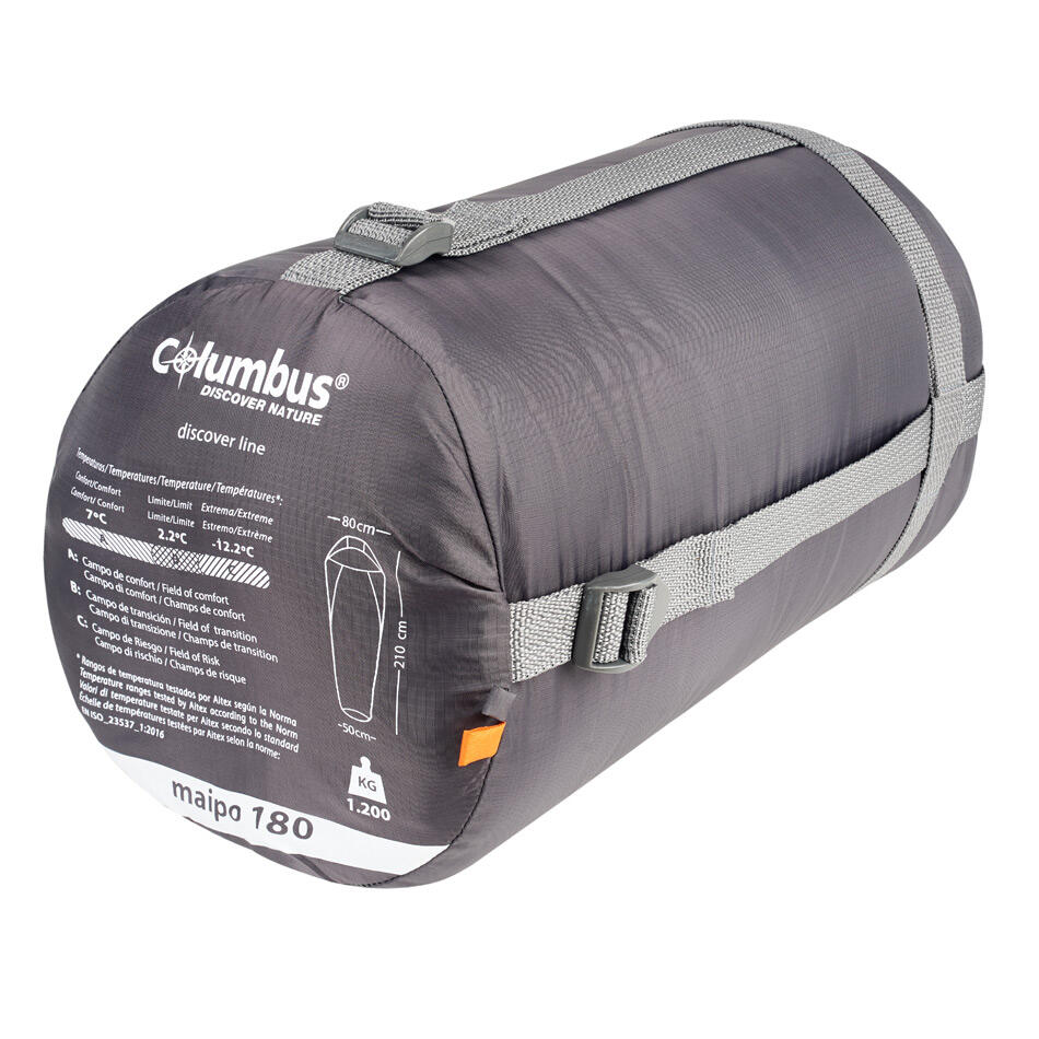 Saco de Dormir Maipo 180gr Columbus de 2 estaciones Gris y Naranja 3/3