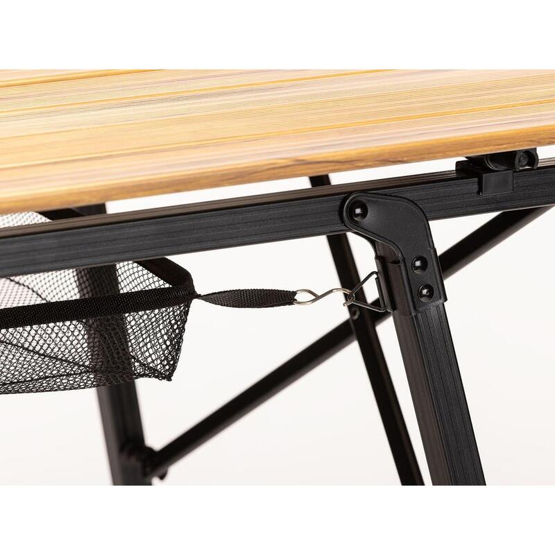 Mesa plegable de aluminio Jamsa - 120x70cm - óptica madera - estante malla