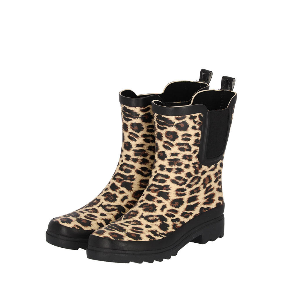 XQ FOOTWEAR XQ Dames Regenlaarzen Rubber Chelsea Panter Print