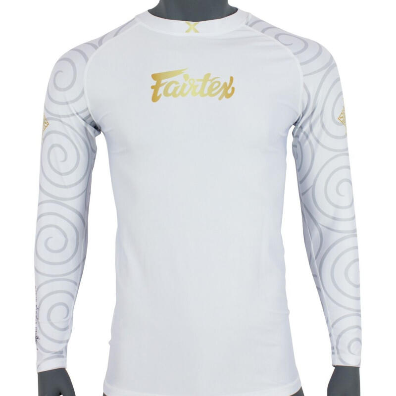 Rashguard manches longues Fairtex Pro - "Hanuman" - Blanc/Or