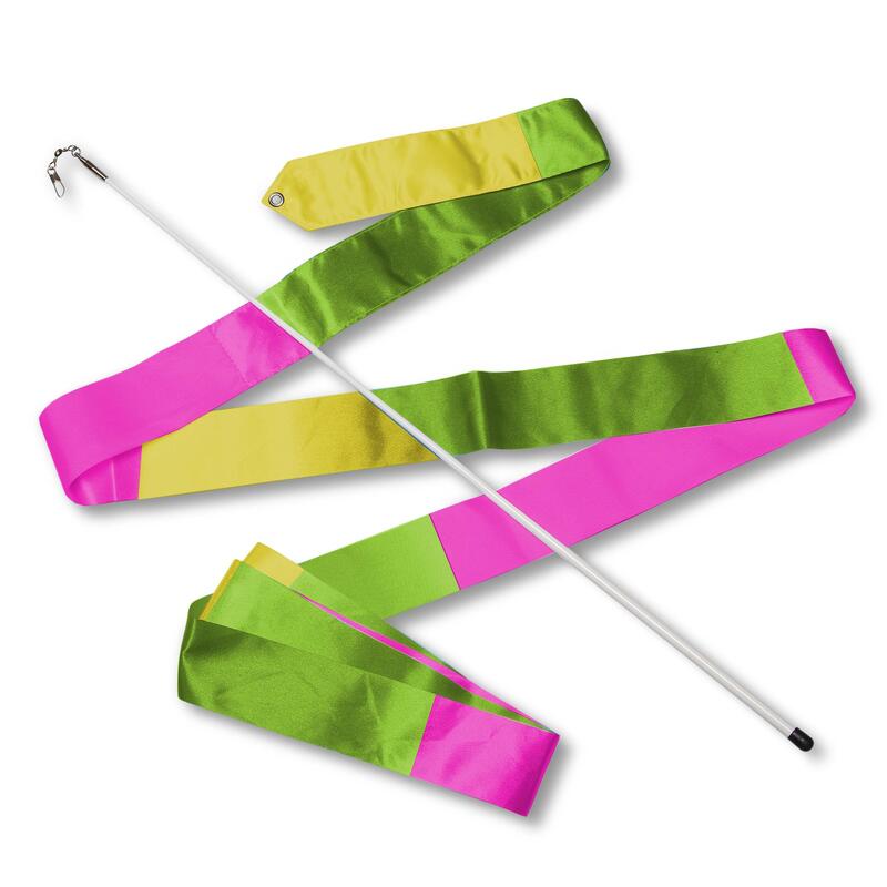 Cinta para Gimnasia Rítmica con Varilla 56 cm INDIGO 4,0 m Verde- Amarillo- Rosa