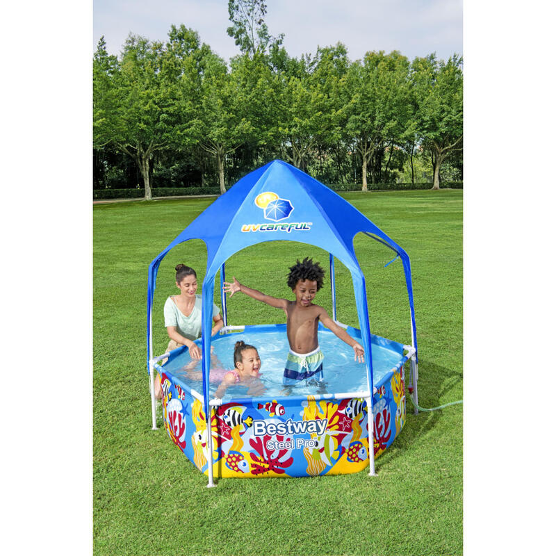 Piscina Hinchable Infantil Bestway Steel Pro Splash-in-Shade 183x51 cm +3 Años