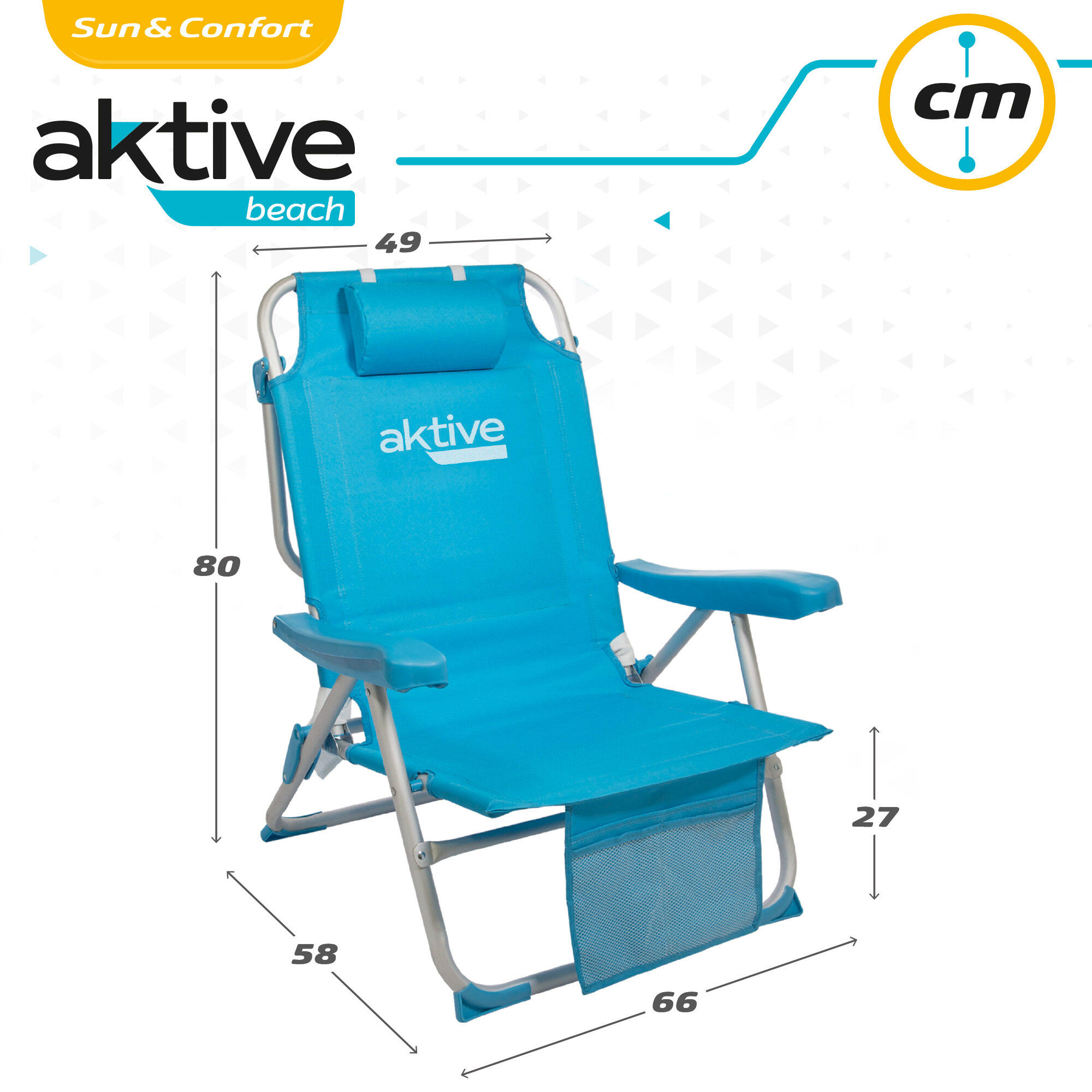AKTIVE - Chaise Pliante Sac à Dos avec Poignée, Coussin, Sac et Poche 6/7