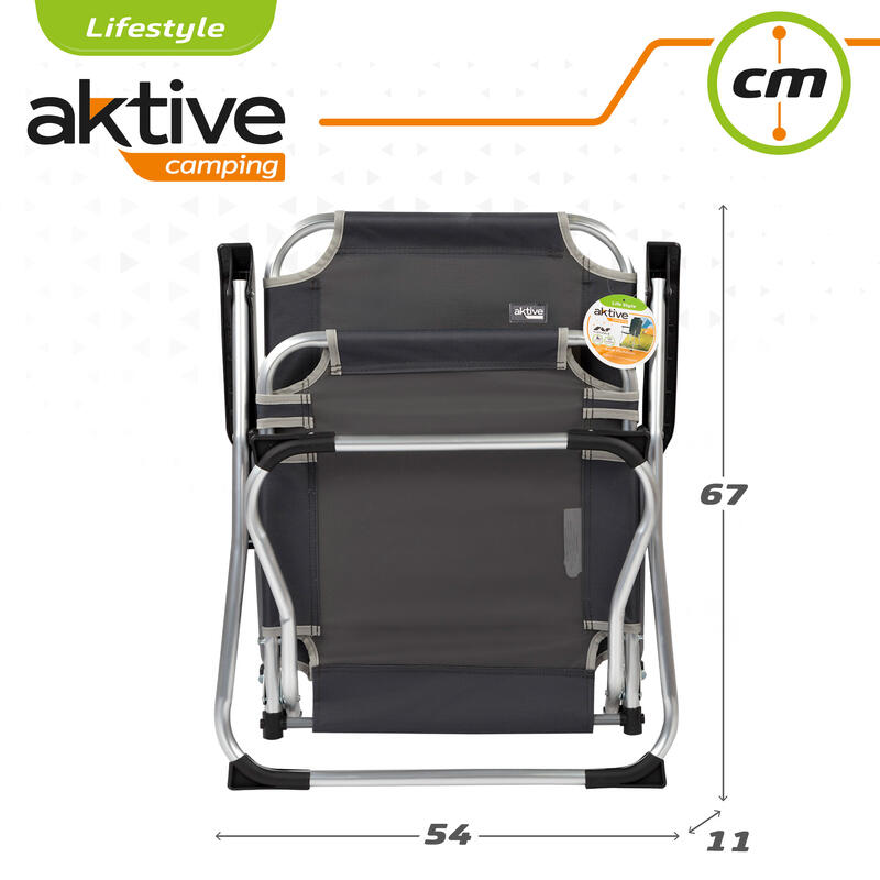 AKTIVE - Chaise Pliante Camping Fixe en Aluminium 54 x 57 x 91 cm, Gris
