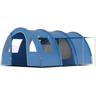 Outsunny Tenda da Campeggio per 5-6 Persone con 2 Porte. Finestre e Tasche. Blu