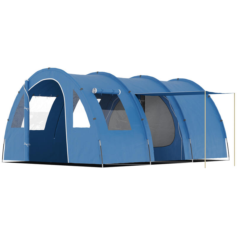 Outsunny Tenda da Campeggio per 5-6 Persone con 2 Porte, Finestre e Tasche, Blu