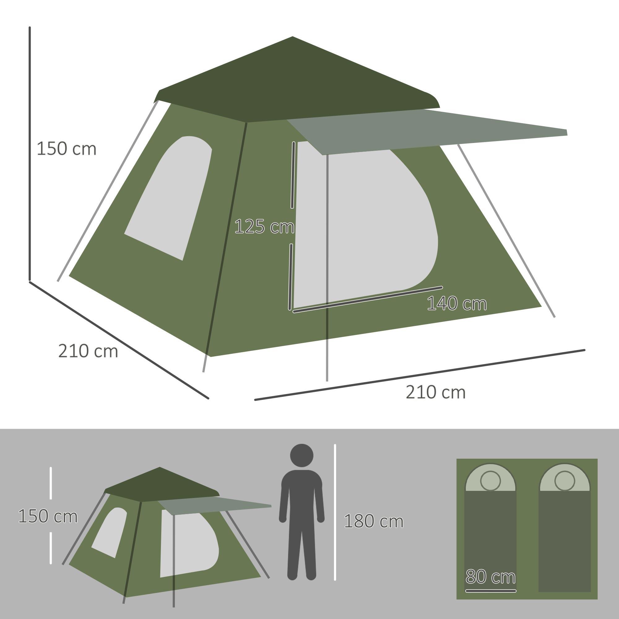 Tienda de Campaña Outsunny 210x210x150 cm Verde y Negro 3/7