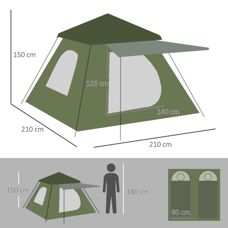 Tenda de Campismo 210x210x150 cm verde Outsunny