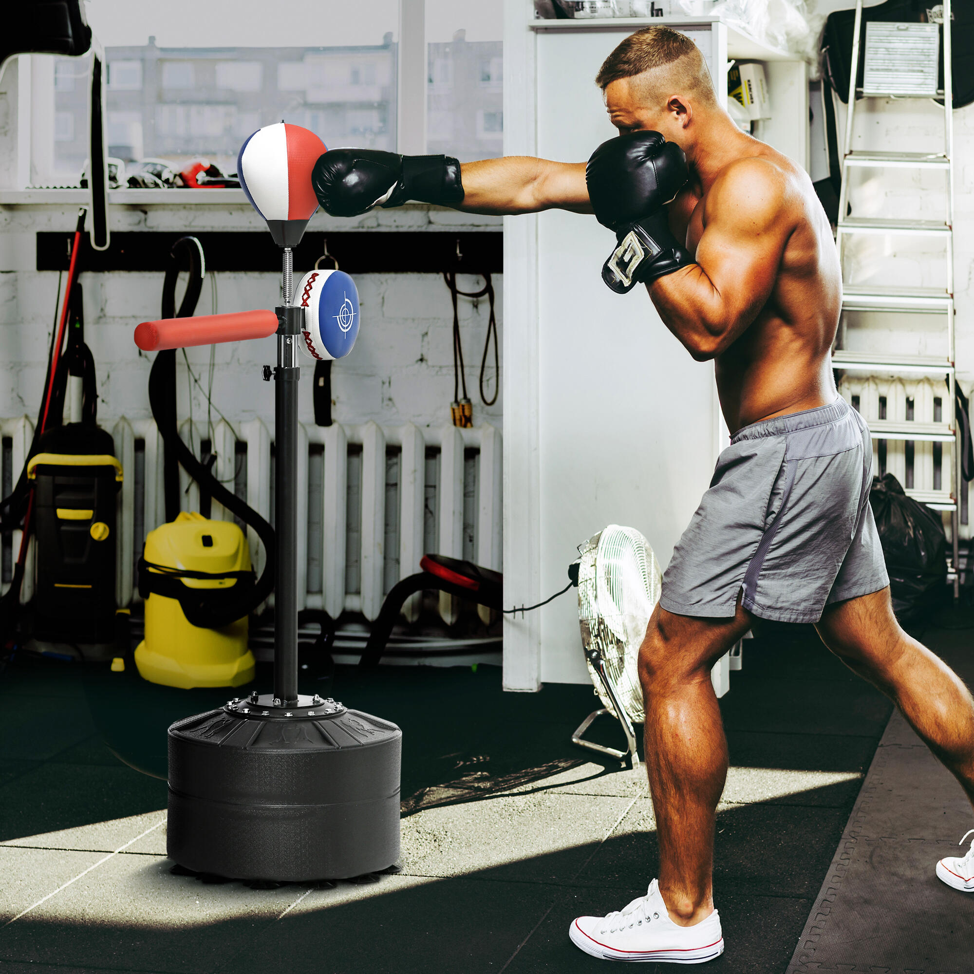 SPORTNOW Sacco Boxe da Terra con Barra Girevole, Speedball e Colpitore 2/8